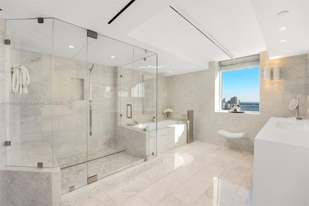 Bathroom, Glass Shower, Interior, Recessed Lighting, Water