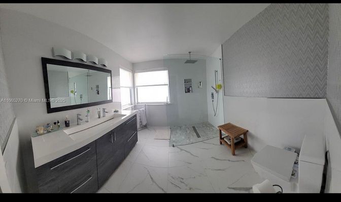 Bathroom, Dual Sink Vanities, Glass Shower, Interior, Marble