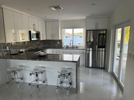 Interior, Kitchen, Marble, Recessed Lighting, Stainless Steel Appliances, Water