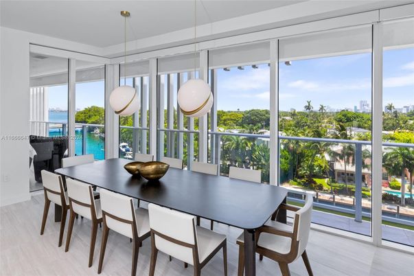 Dining room, Interior, Pendant Lights, Water, Wood Texture Flooring