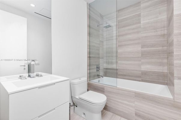 Bathroom, Glass Shower, Interior, Recessed Lighting, Wood Texture Flooring