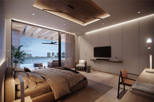 Bedroom, Interior, Recessed Lighting, Water, Wooden Ceilings, Wood Texture Flooring