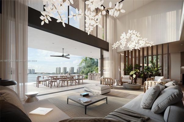 Dining room, Interior, Living room, Pendant Lights, Water, Wood Texture Flooring