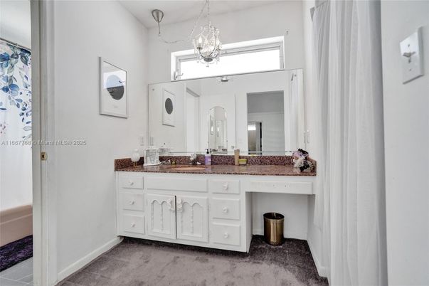 Bathroom, Chandelier, Dual Sink Vanities, Interior, Pendant Lights