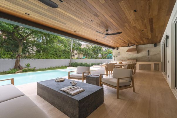 Exterior, Pool, Wooden Ceilings, Wood Texture Flooring