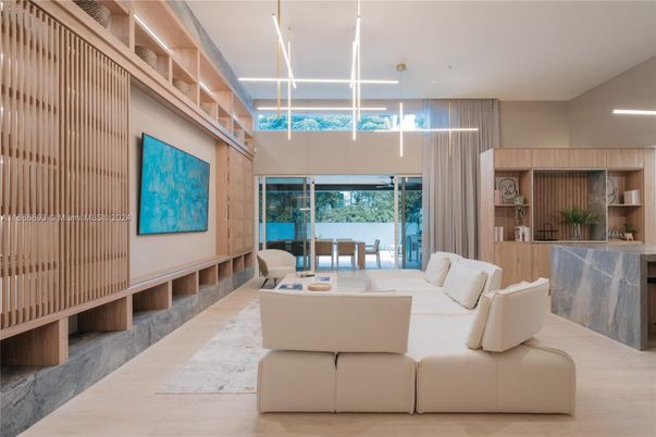 Interior, Living room, Pendant Lights, Recessed Lighting, Wood Texture Flooring