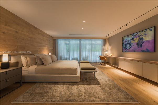 Bedroom, Interior, Recessed Lighting, Wood Texture Flooring, Wooden Walls