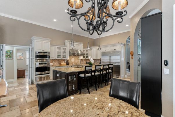 Chandelier, Interior, Kitchen, Pendant Lights, Recessed Lighting, Stainless Steel Appliances