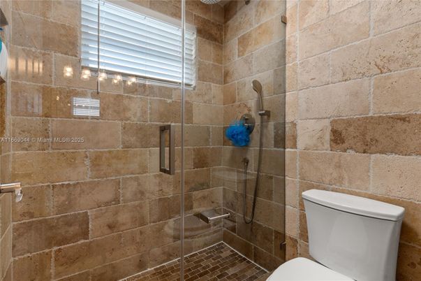 Bathroom, Glass Shower, Interior, Stone Walls