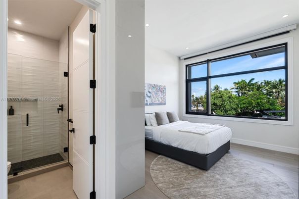 Bathroom, Bedroom, Glass Shower, Interior, Recessed Lighting, Wood Texture Flooring