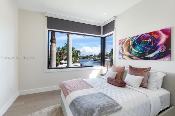 Bedroom, Interior, Recessed Lighting, Water, Wood Texture Flooring