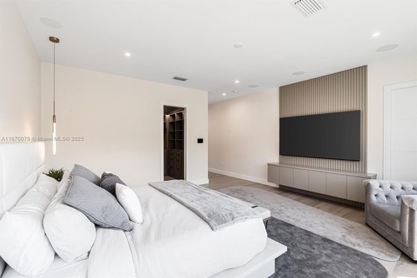 Bedroom, Interior, Recessed Lighting, Wood Texture Flooring
