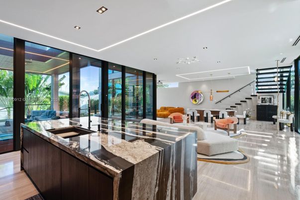 Dining room, Interior, Kitchen, Living room, Pendant Lights, Recessed Lighting, Wood Texture Flooring