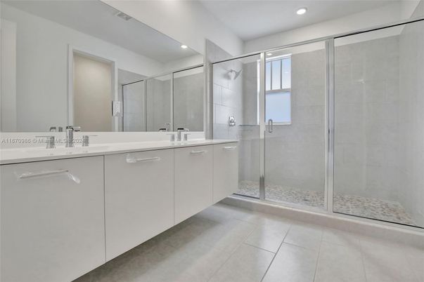 Bathroom, Dual Sink Vanities, Glass Shower, Interior, Recessed Lighting