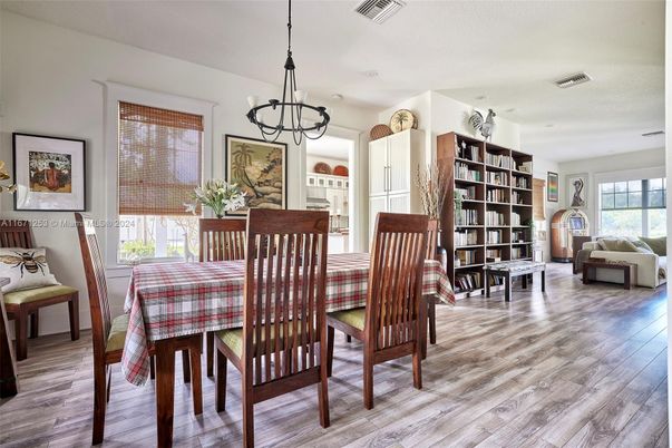 Chandelier, Dining room, Interior, Pendant Lights, Wood Texture Flooring