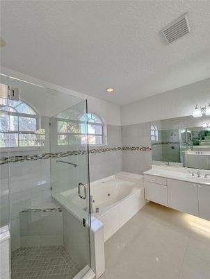 Bathroom, Dual Sink Vanities, Glass Shower, Interior, Recessed Lighting