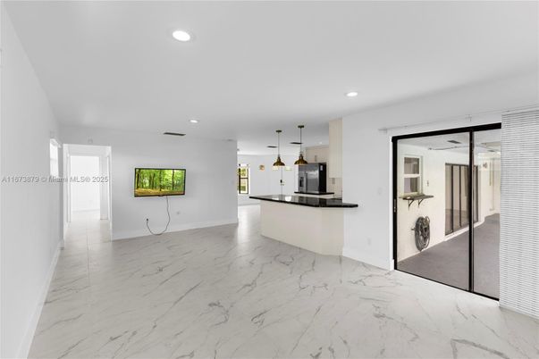 Interior, Kitchen, Marble, Pendant Lights, Recessed Lighting, Stainless Steel Appliances