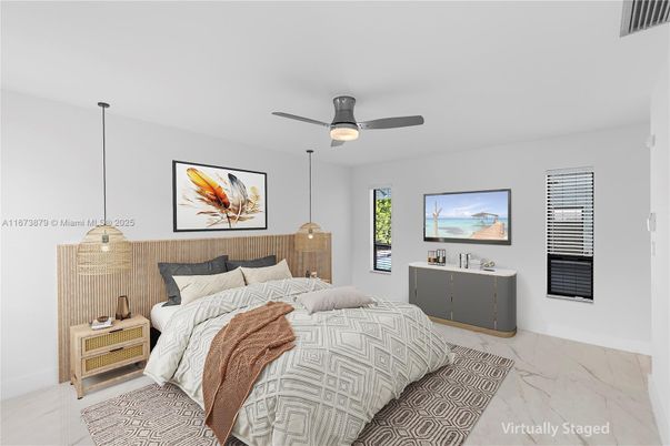Bedroom, Interior, Marble, Pendant Lights