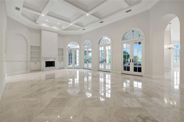 Chandelier, Empty room, Fireplace, Interior, Recessed Lighting
