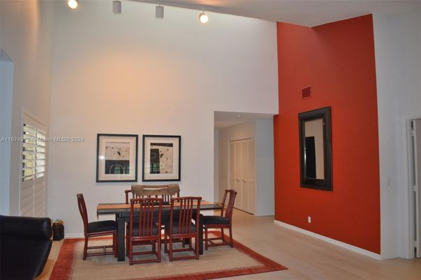 Dining room, Interior, Recessed Lighting, Wood Texture Flooring