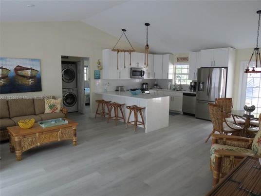 Interior, Kitchen, Living room, Pendant Lights, Stainless Steel Appliances, Wood Texture Flooring