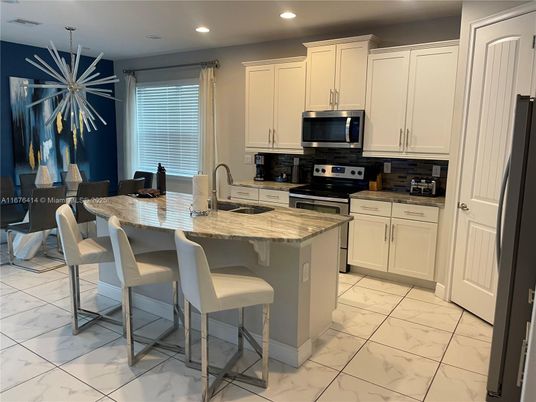 Interior, Kitchen, Marble, Recessed Lighting, Stainless Steel Appliances