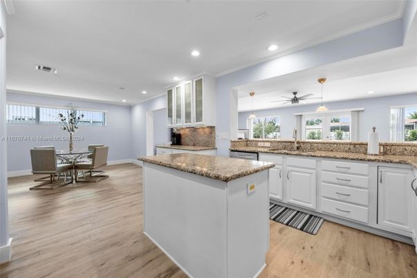 Dining room, Interior, Recessed Lighting, Wood Texture Flooring