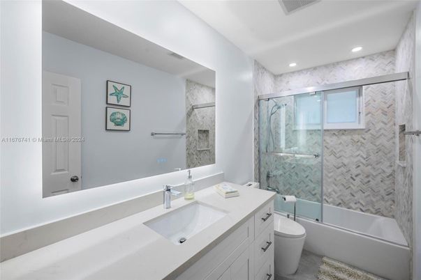 Bathroom, Glass Shower, Interior, Marble Walls, Recessed Lighting