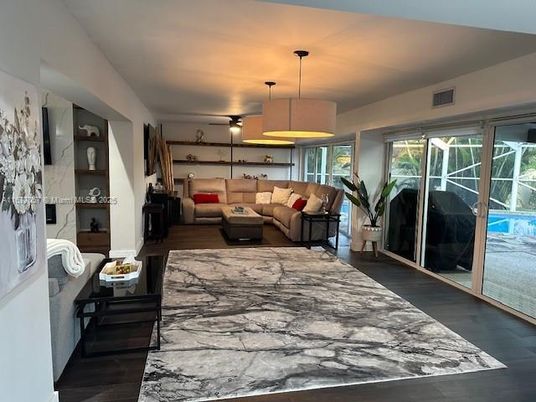 Interior, Living room, Pendant Lights, Wood Texture Flooring