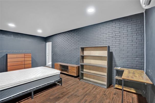 Bedroom, Interior, Recessed Lighting, Stone Walls, Wood Texture Flooring