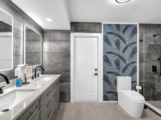 Bathroom, Dual Sink Vanities, Glass Shower, Interior, Recessed Lighting