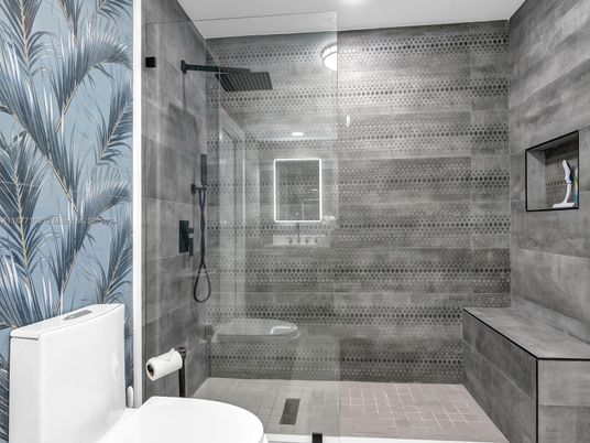 Bathroom, Glass Shower, Interior, Recessed Lighting