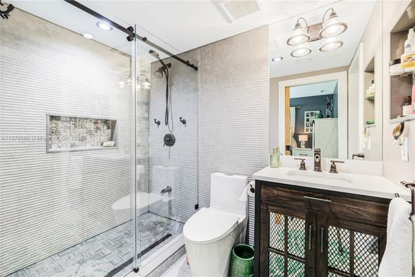 Bathroom, Glass Shower, Interior, Recessed Lighting