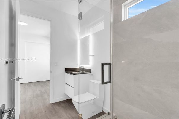Bathroom, Interior, Recessed Lighting, Wood Texture Flooring