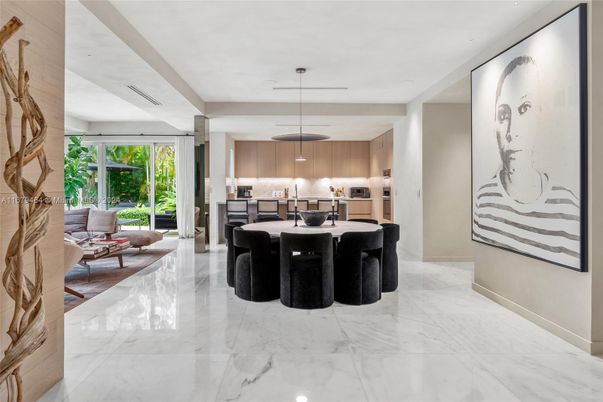 Dining room, Interior, Kitchen, Living room, Marble, Pendant Lights, Recessed Lighting