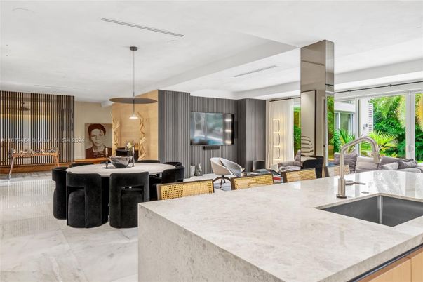 Dining room, Interior, Kitchen, Living room, Marble, Pendant Lights