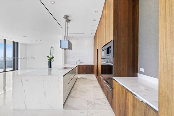 Interior, Kitchen, Marble, Marble Walls, Pendant Lights, Recessed Lighting