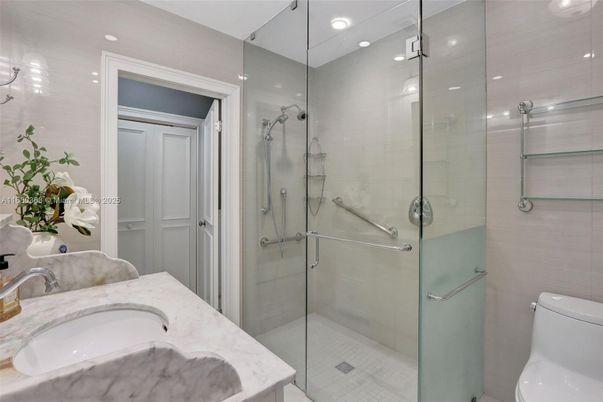 Bathroom, Glass Shower, Interior, Recessed Lighting