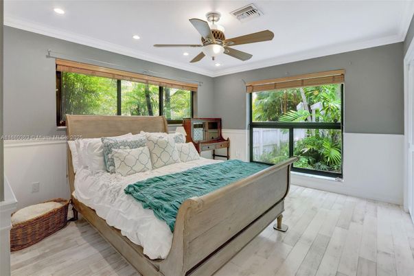 Bedroom, Interior, Recessed Lighting, Wood Texture Flooring