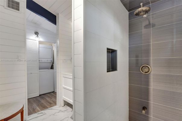 Bathroom, Interior, Marble, Washer, Wood Texture Flooring