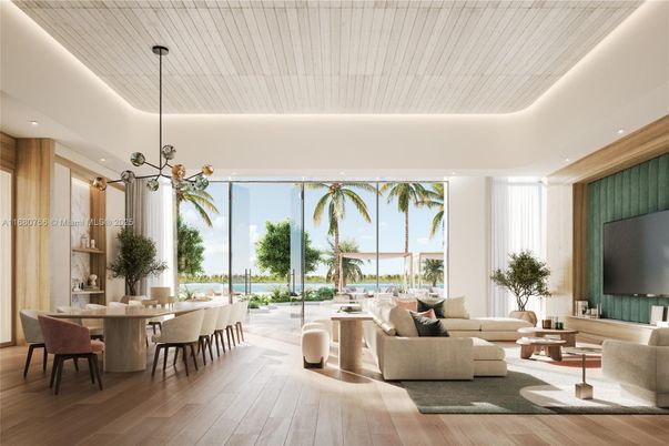 Dining room, Interior, Living room, Pendant Lights, Recessed Lighting, Wood Texture Flooring