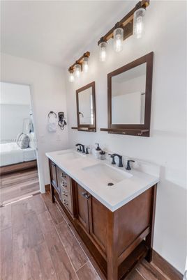 Bathroom, Bedroom, Dual Sink Vanities, Interior, Wood Texture Flooring