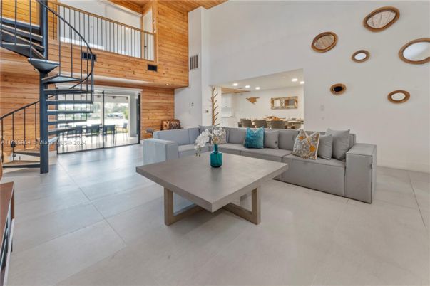 Dining room, Interior, Kitchen, Living room, Recessed Lighting, Wooden Walls