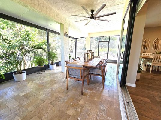 Dining room, Interior, Sun Room, Wood Texture Flooring
