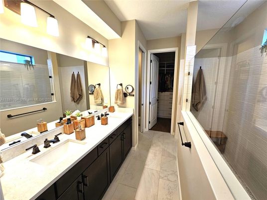 Bathroom, Dual Sink Vanities, Glass Shower, Interior, Marble