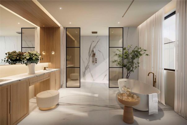Bathroom, Free Standing Baths, Interior, Marble, Marble Walls, Recessed Lighting