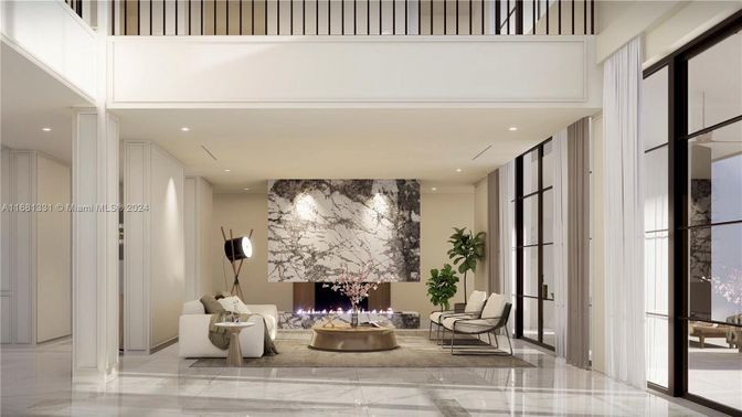 Fireplace, Interior, Marble, Recessed Lighting