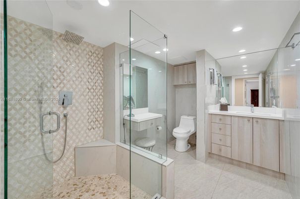 Bathroom, Glass Shower, Interior, Recessed Lighting