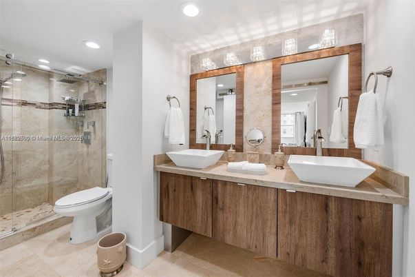 Bathroom, Dual Sink Vanities, Glass Shower, Interior, Recessed Lighting
