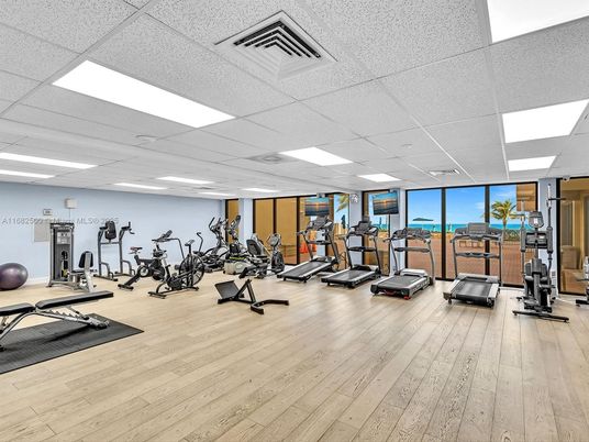 Fitness Equipment, Gym, Interior, Recessed Lighting, Wood Texture Flooring